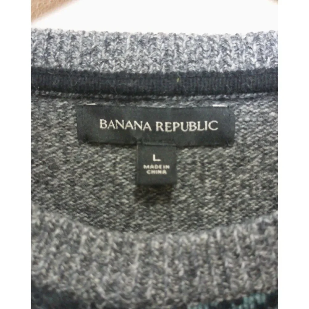 Banana Republic Men's Merino Wool Blend Crewneck Sweater Gray Colorblock L